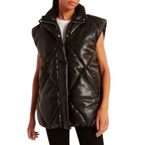 ABERCROMBIE & FITCH Black Vegan Leather Oversized Puffer Vest Quilted Size Large